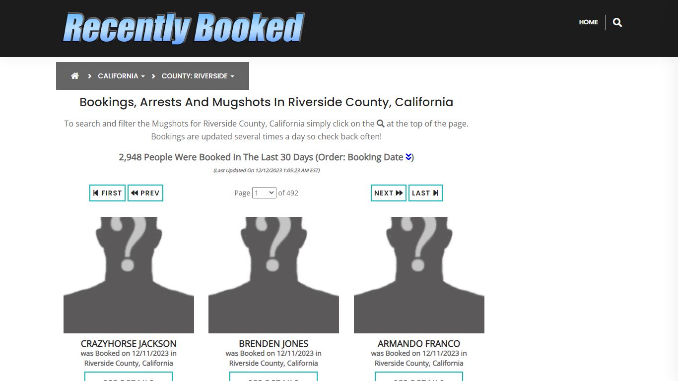 Bookings, Arrests and Mugshots in Riverside County, California