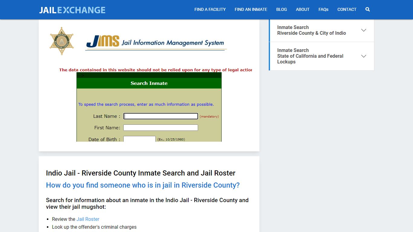 Inmate Search: Roster & Mugshots - Indio Jail - Riverside County, CA